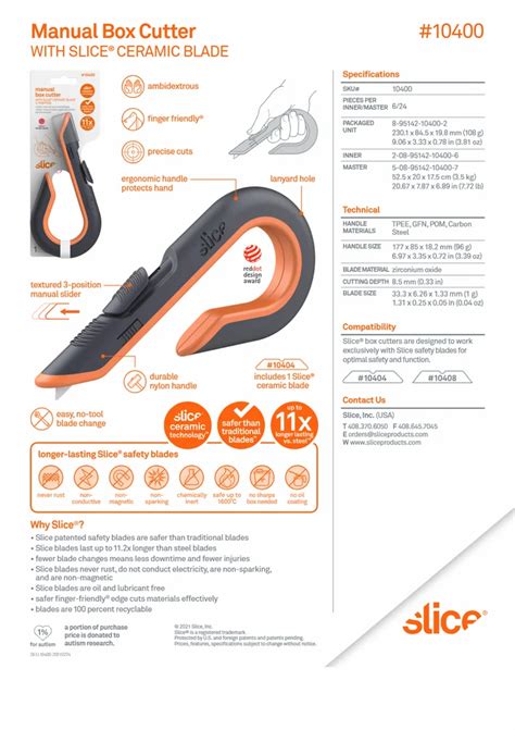 Plastic slice Cutter Brand|slice 10400 box cutter.